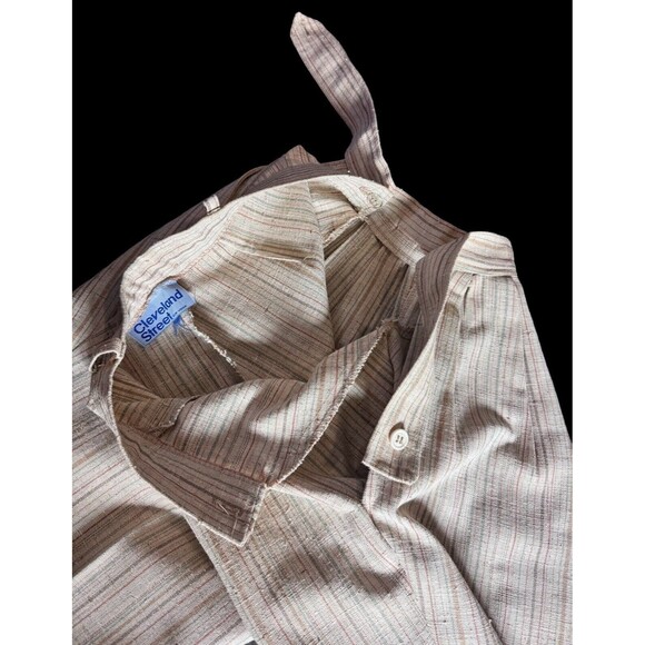 Vintage Cleveland 70s high waisted Wide Leg Slub cotton Striped Pants size 5 - Picture 8 of 14